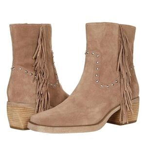 SAM Edelman Bernie Cedarwood Taupe Suede Western Fringe Boots size 6.5